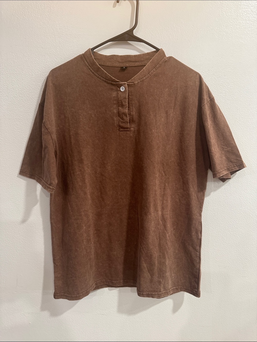 Washed Brown Short-Sleeve Henley Tee